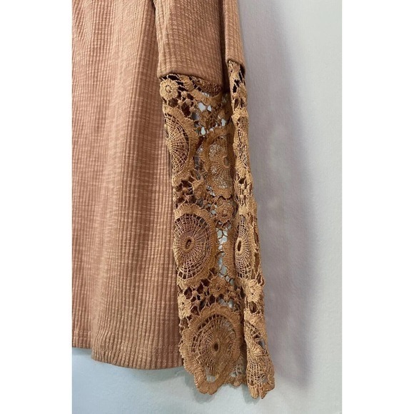 Miselon Womens Long Sleeve Henley Shirt V Neck Lace Button Top Ribbed Knit Large - Picture 2 of 10